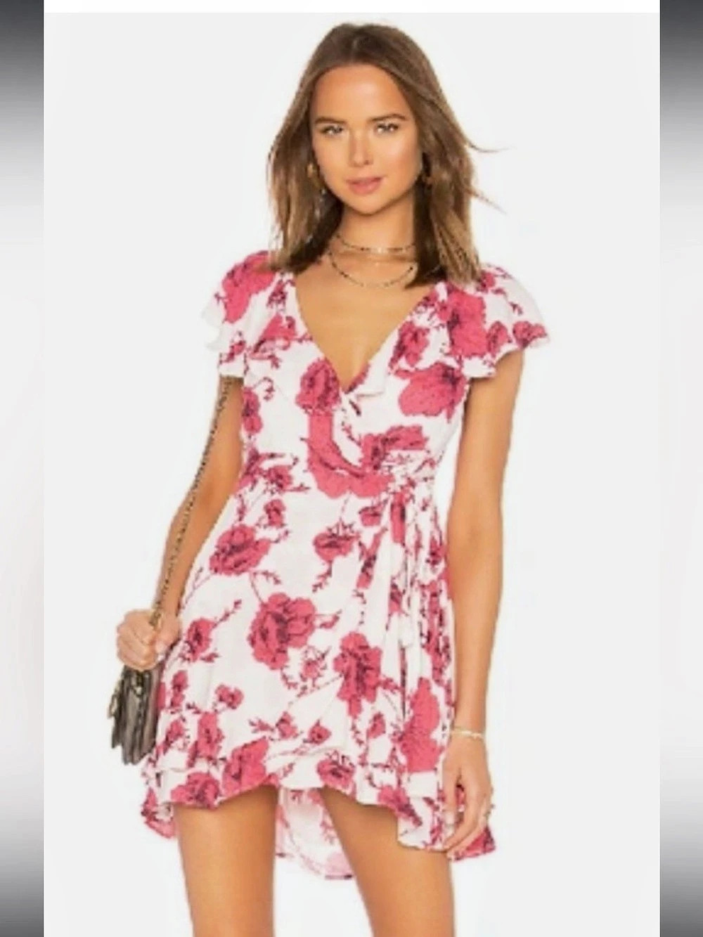 Free People French Quarter Wrap Mini Dress Red & White Large